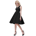 Belle Poque Ärmellos V-Ausschnitt High Stretchy A-Line Schwarz Retro Vintage Rockabilly 50s 60s Kleid BP000269-1